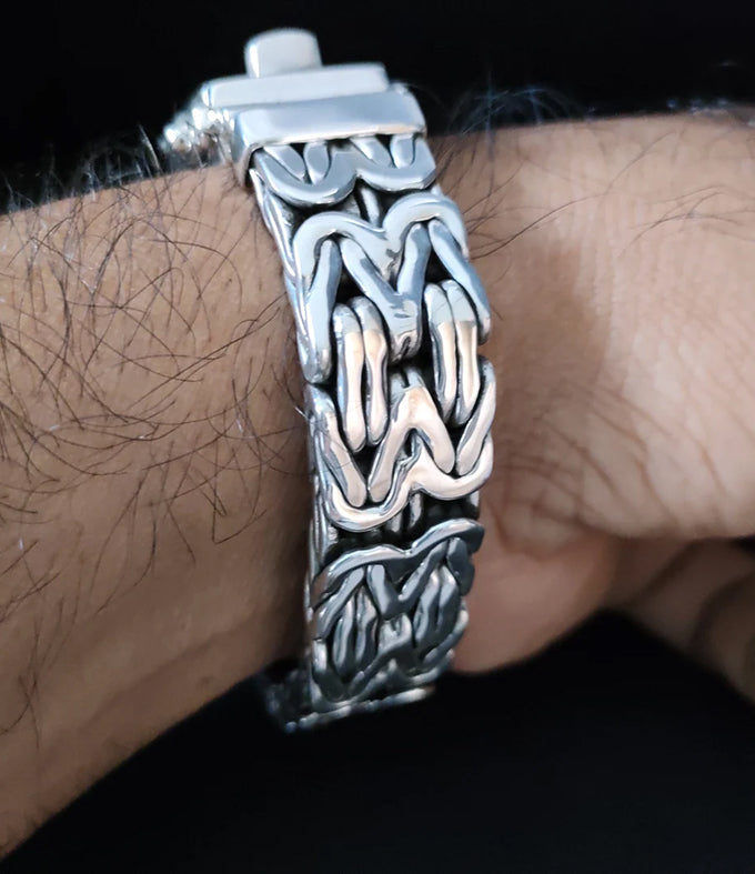 999 Solid Silver Men's Bracelet: Thick Byzantine Style Chain