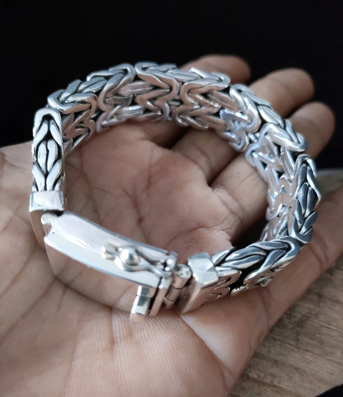 999 Solid Silver Men's Bracelet: Thick Byzantine Style Chain