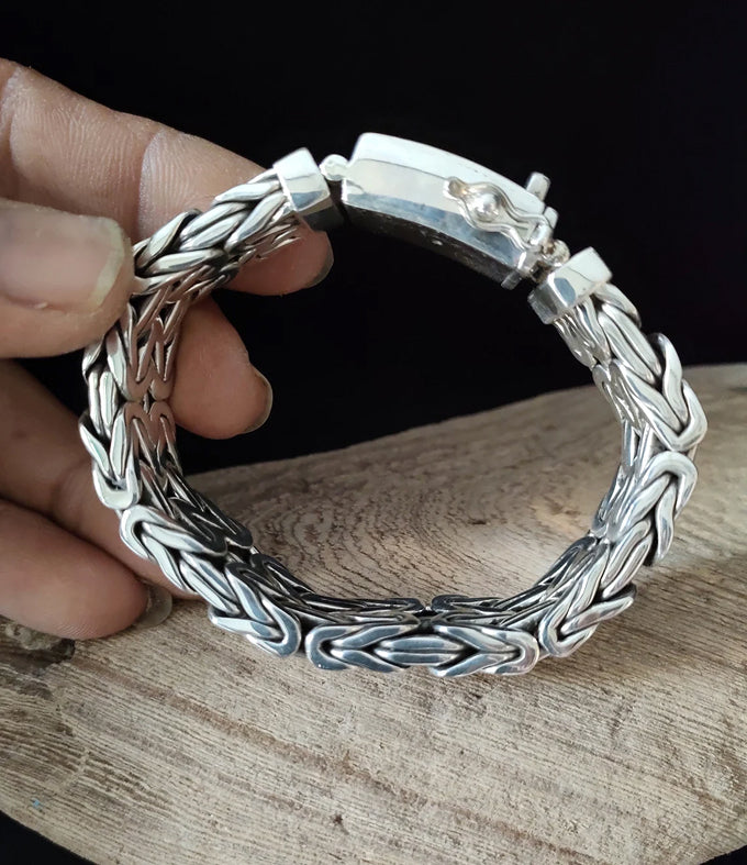 999 Solid Silver Men's Bracelet: Thick Byzantine Style Chain