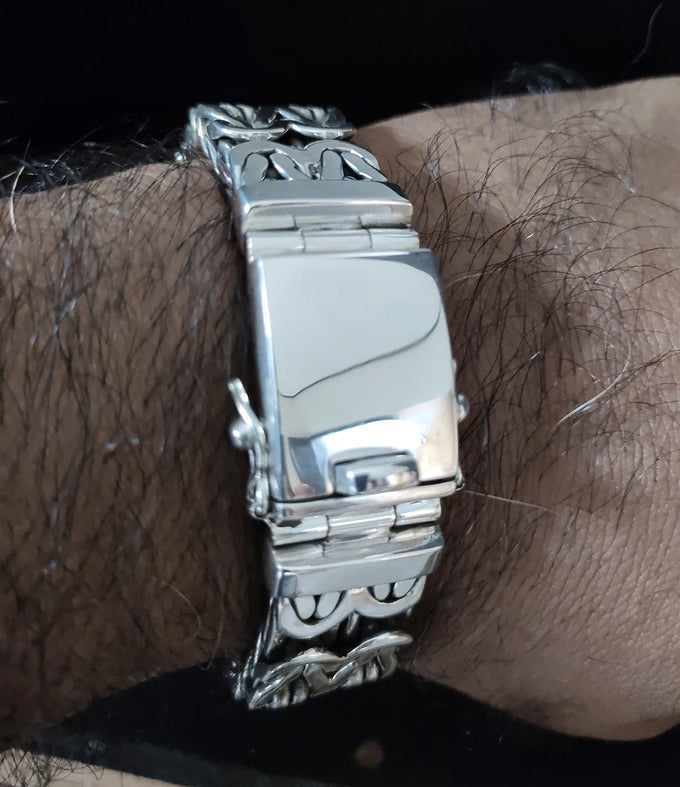 999 Solid Silver Men's Bracelet: Thick Byzantine Style Chain