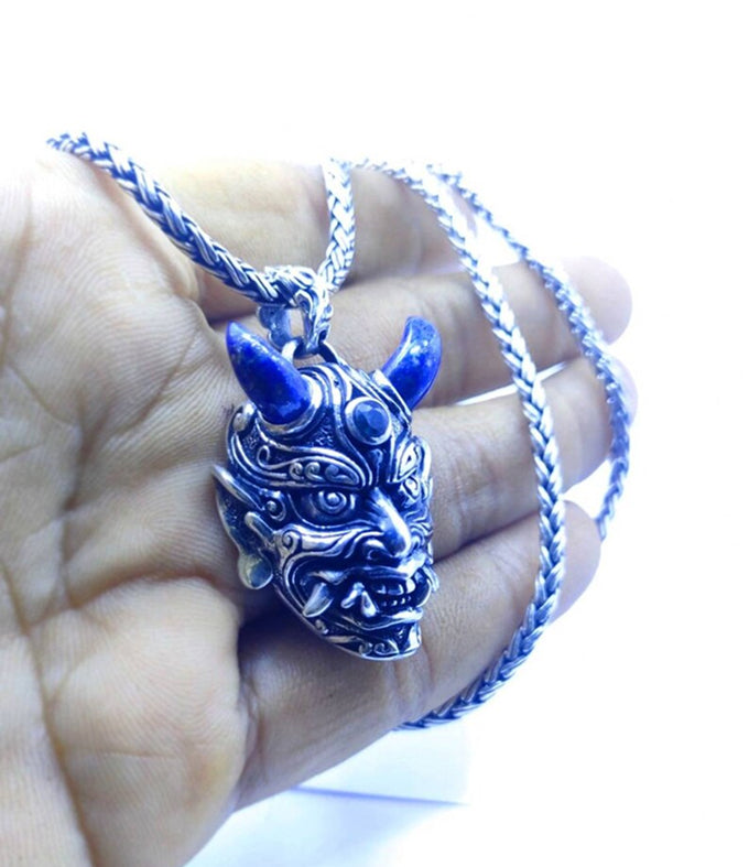 Samurai Pendant, Oni mask Necklace, Japanese jewelry.