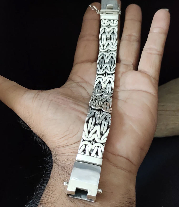 999 Solid Silver Men's Bracelet: Thick Byzantine Style Chain