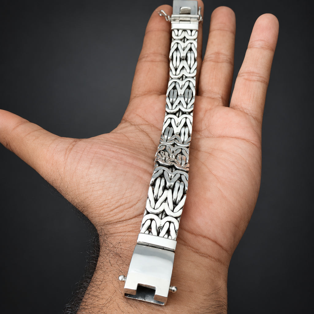 Men’s 999 Pure Silver Byzantine Chain Bracelet, Heavyweight