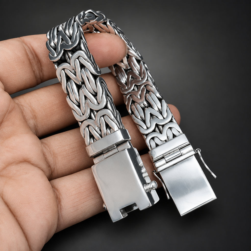 Men’s 999 Pure Silver Byzantine Chain Bracelet, Heavyweight
