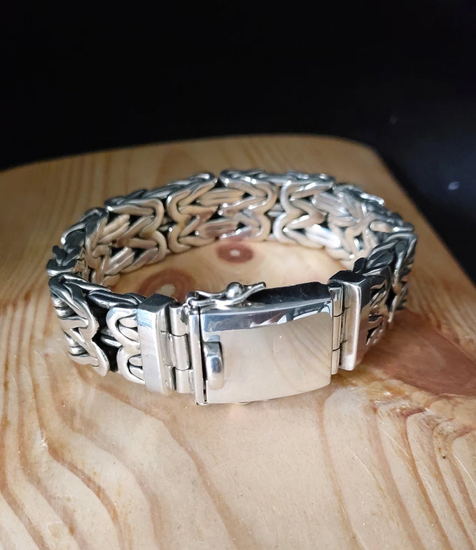 999 Solid Silver Men's Bracelet: Thick Byzantine Style Chain