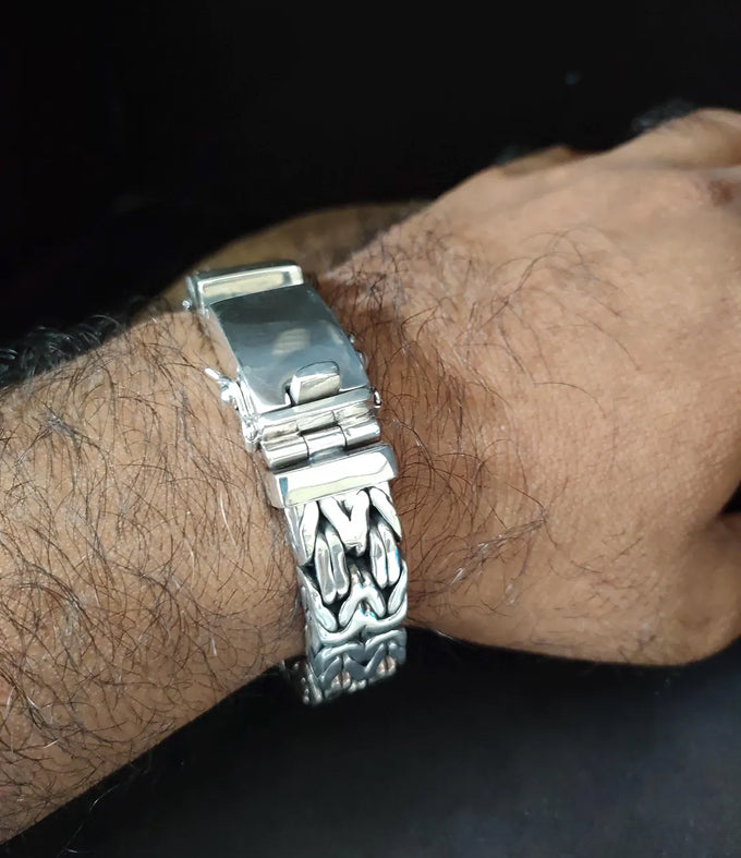 Mena silver bracelet, 999 silver chains, byzantine chain, Gifts for men