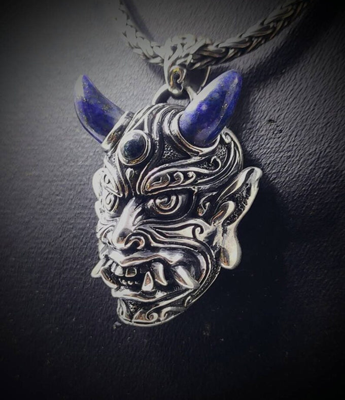 Samurai Pendant, Oni mask Necklace, Japanese jewelry.