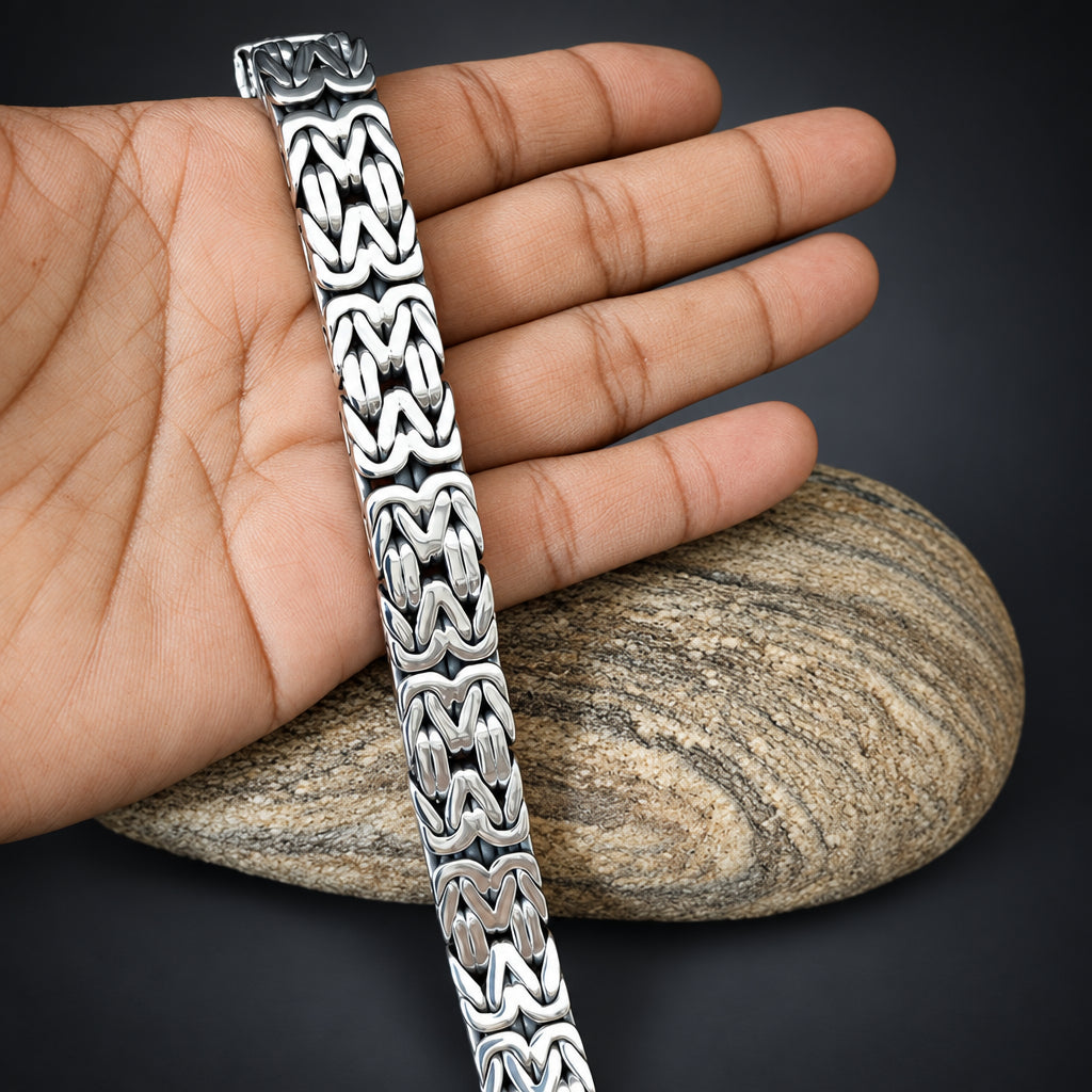Men’s 999 Fine Silver Byzantine Chain Bracelet, 10mm