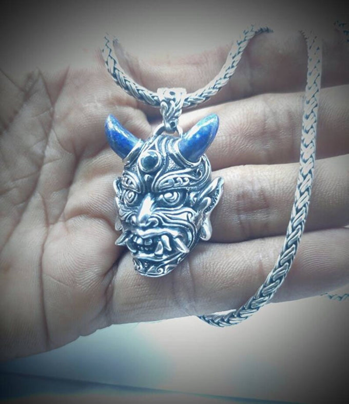 Samurai Pendant, Oni mask Necklace, Japanese jewelry.