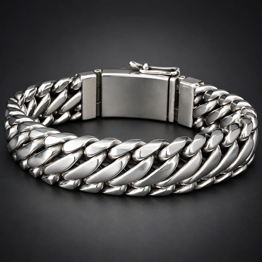 Silver chain bracelet on a dark background