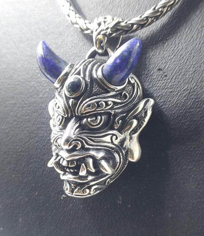 Samurai Pendant, Oni mask Necklace, Japanese jewelry.