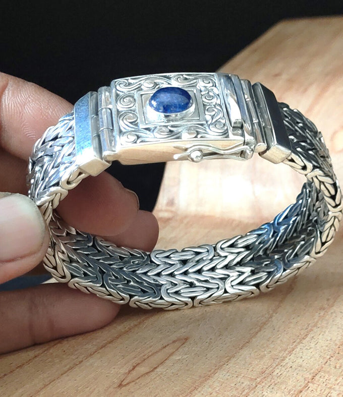 999 Pure Silver Byzantine Bracelet with Birthday Stone