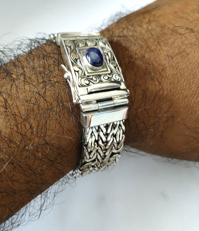 999 Pure Silver Byzantine Bracelet with Birthday Stone