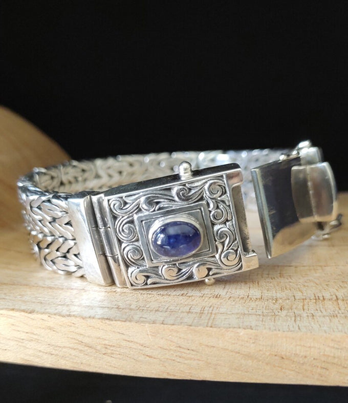 999 Pure Silver Byzantine Bracelet with Birthday Stone