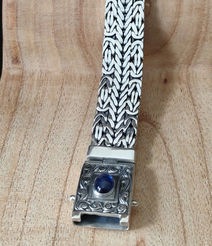 999 Pure Silver Byzantine Bracelet with Birthday Stone