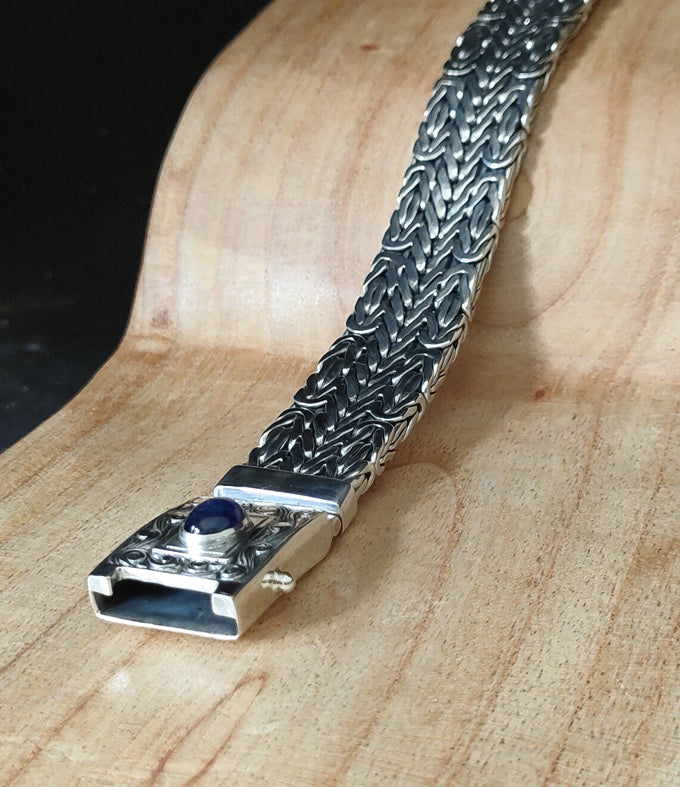 999 Pure Silver Byzantine Bracelet with Birthday Stone