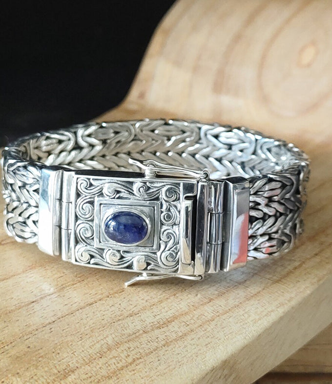 999 Pure Silver Byzantine Bracelet with Birthday Stone