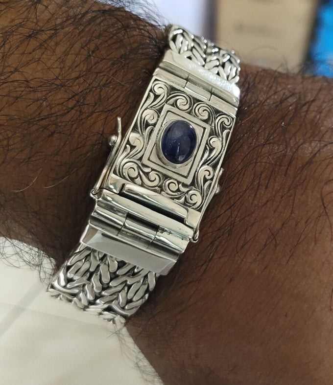 999 Pure Silver Byzantine Bracelet with Birthday Stone
