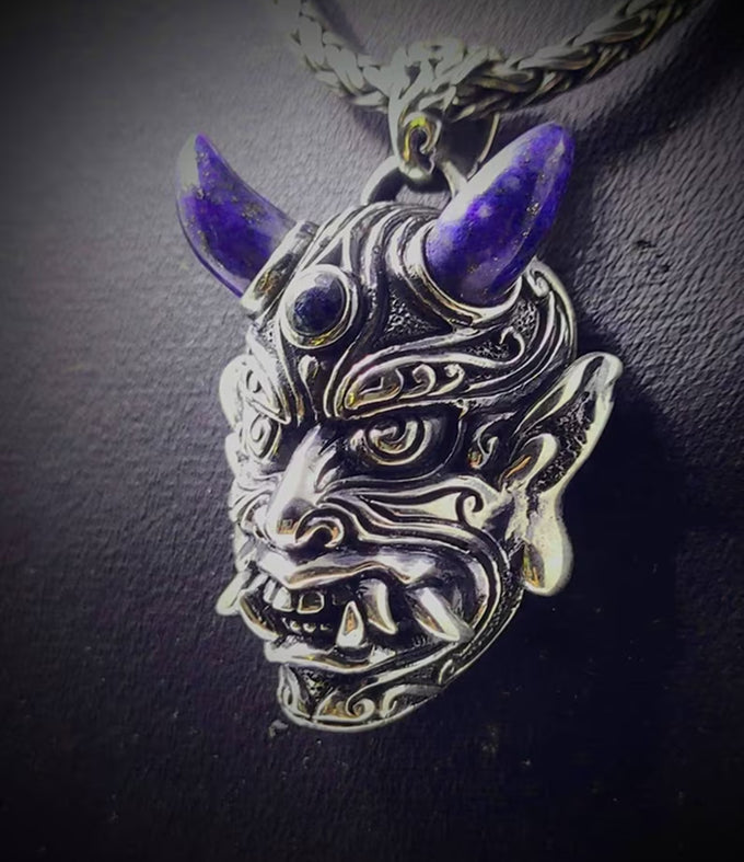 Samurai Pendant, Oni mask Necklace, Japanese jewelry.