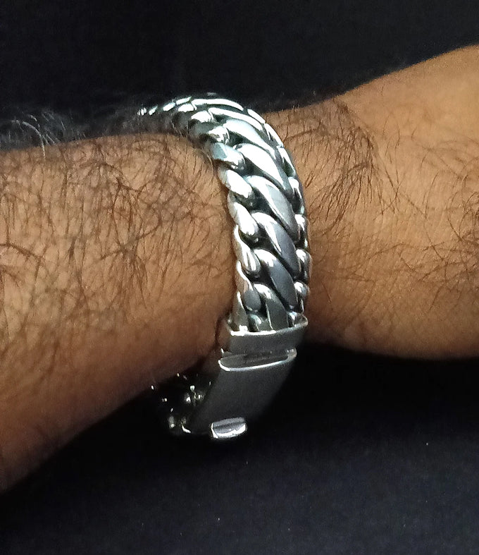 999 Pure Silver Woven Snake Bracelet - 16mm Men's Heavy Bracelet