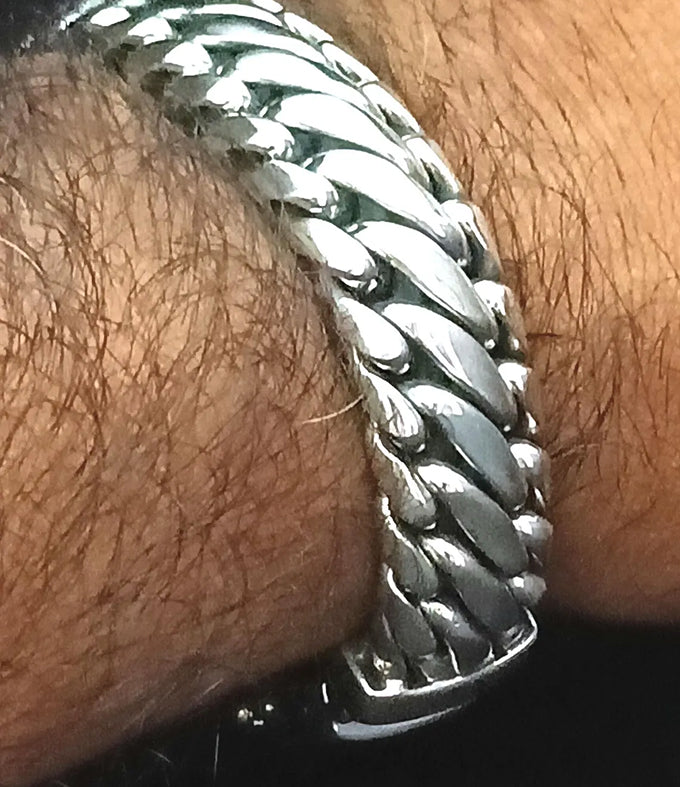 999 Pure Silver Woven Snake Bracelet - 16mm Men's Heavy Bracelet