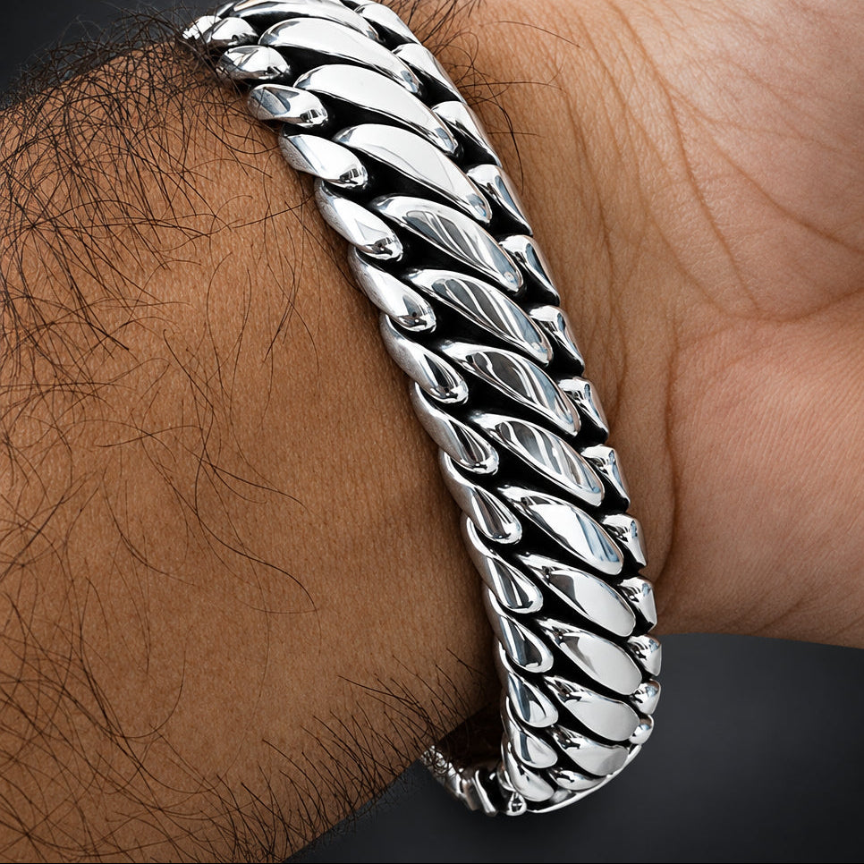 Men’s 999 Pure Silver Woven Snake Bracelet, 18mm Heavyweight