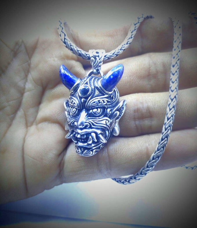 Samurai Pendant, Oni mask Necklace, Japanese jewelry.