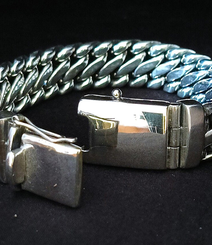 999 Pure Silver Mens Snake Bracelet, Heavy Woven Design