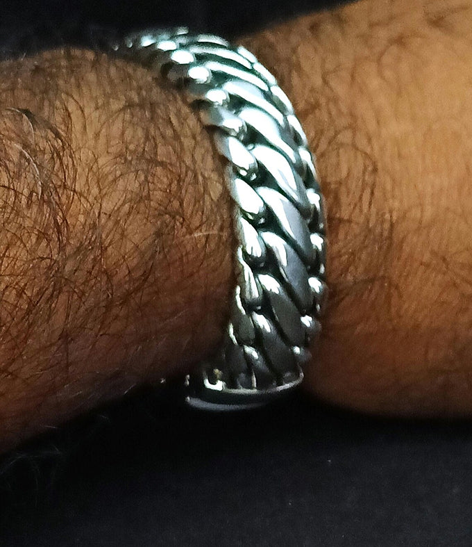 999 Pure Silver Mens Snake Bracelet, Heavy Woven Design