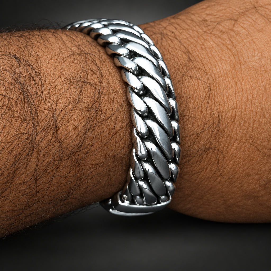 Men’s 999 Pure Silver Woven Snake Bracelet, 18mm Heavyweight