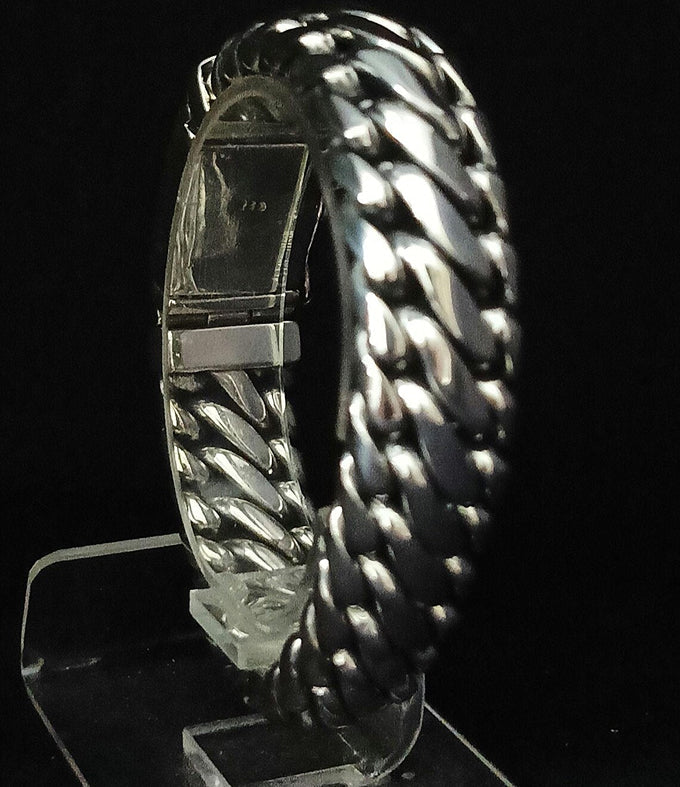 999 Pure Silver Mens Snake Bracelet, Heavy Woven Design