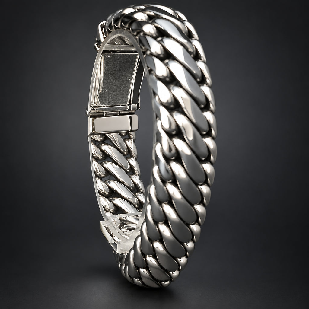 Men’s 999 Pure Silver Woven Snake Bracelet, 18mm Heavyweight