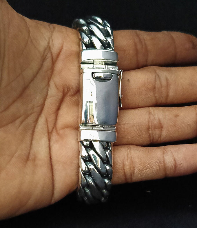 999 Pure Silver Mens Snake Bracelet, Heavy Woven Design