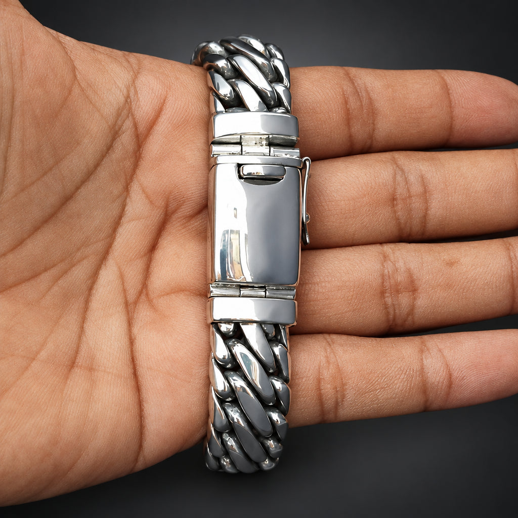 Men’s 999 Pure Silver Woven Snake Bracelet, 18mm Heavyweight