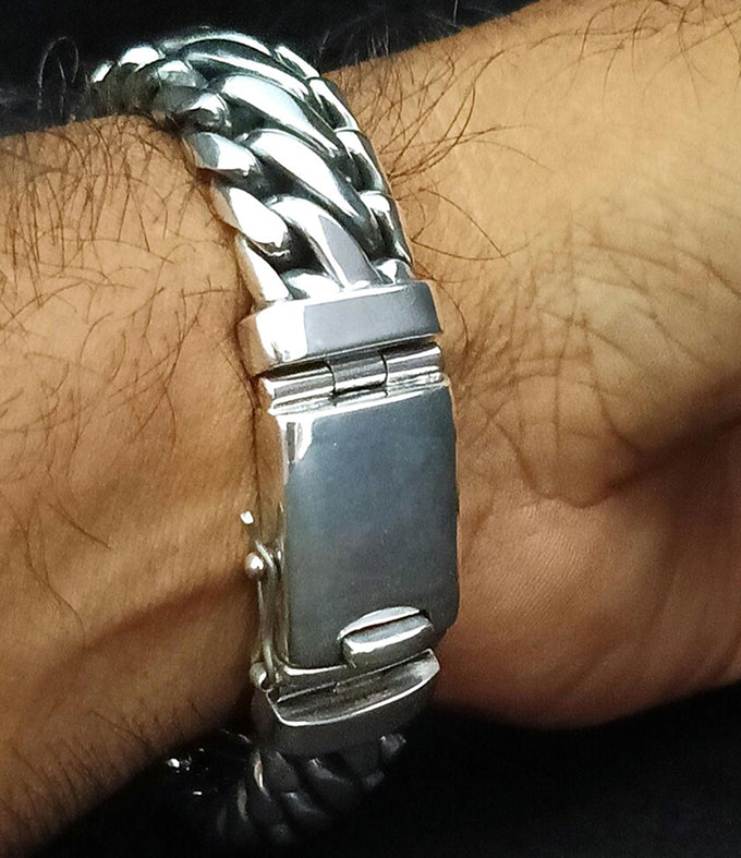 999 Pure Silver Mens Snake Bracelet, Heavy Woven Design