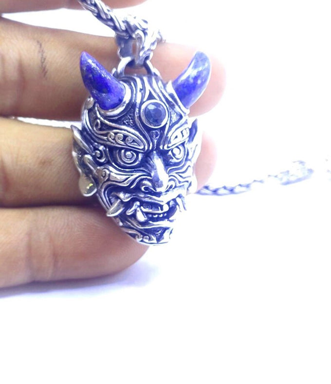 Samurai Pendant, Oni mask Necklace, Japanese jewelry.
