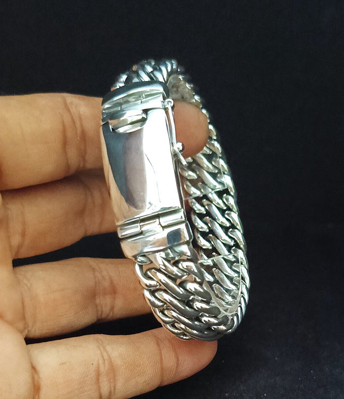Heavy 999 Pure Silver Woven Snake Chain Bracelet, Men's Silver Jewelry