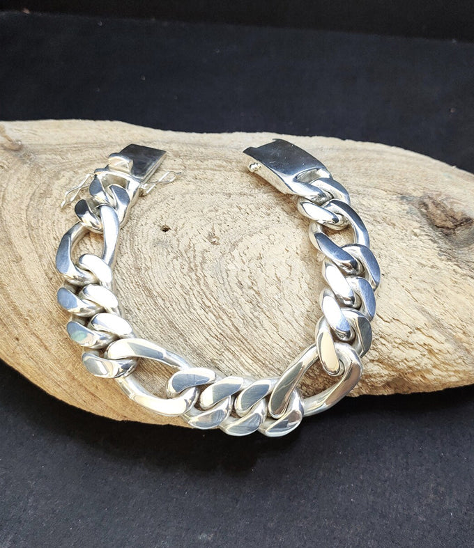 Men silver Bracelet, Figaro chains, 999 silver chain, personalized gifts.