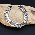 Men’s 999 Pure Silver Figaro Bracelet, 16mm Heavyweight