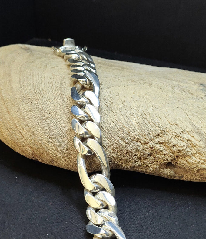 Men silver Bracelet, Figaro chains, 999 silver chain, personalized gifts.