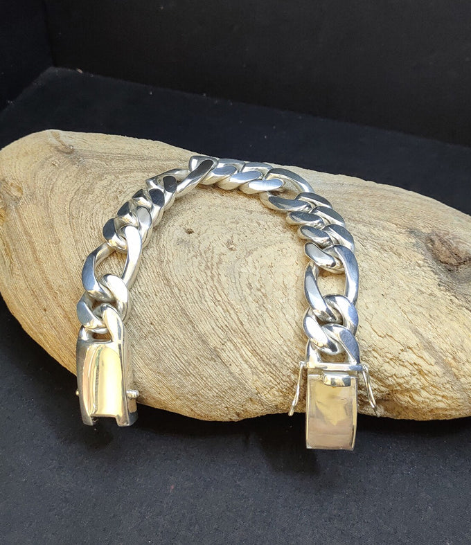 Men silver Bracelet, Figaro chains, 999 silver chain, personalized gifts.