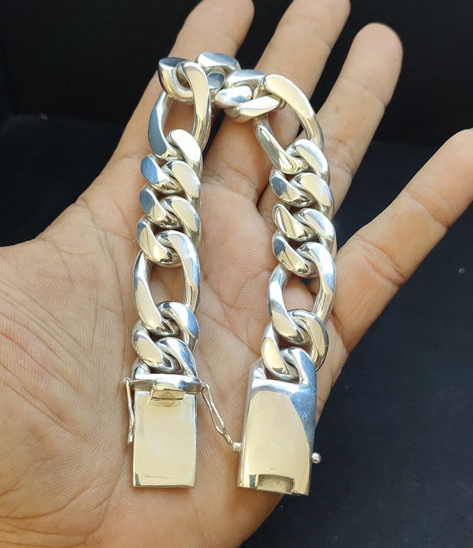 Men silver Bracelet, Figaro chains, 999 silver chain, personalized gifts.