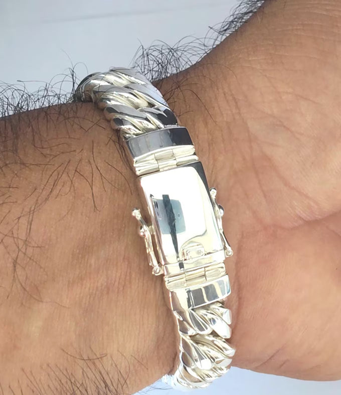 14 mm double Curb chains, 999 silver chain, Man silver Bracelet