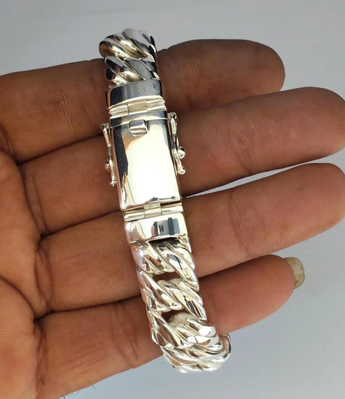 14 mm double Curb chains, 999 silver chain, Man silver Bracelet