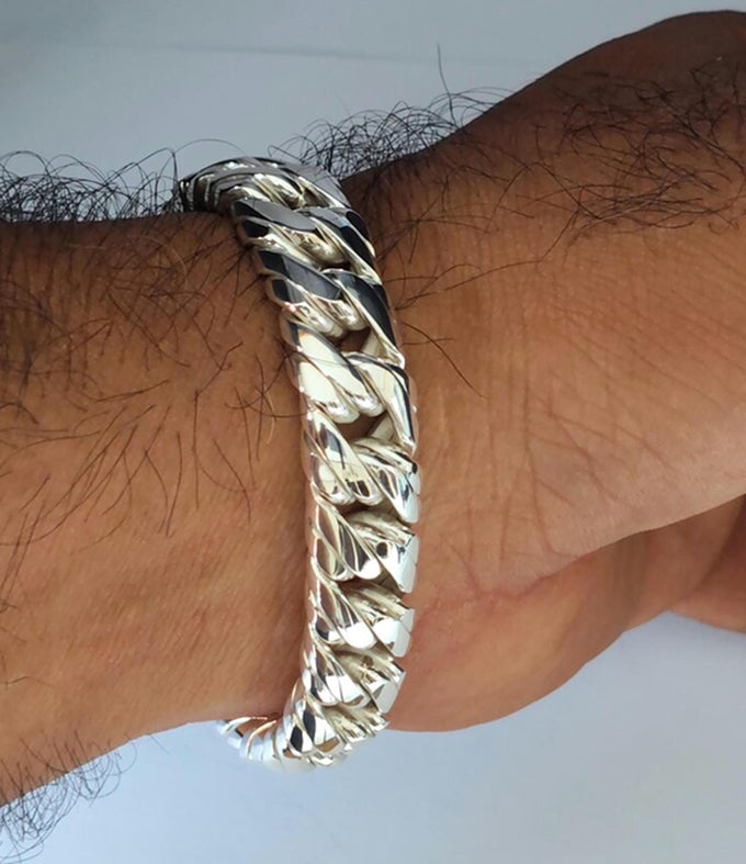 14 mm double Curb chains, 999 silver chain, Man silver Bracelet