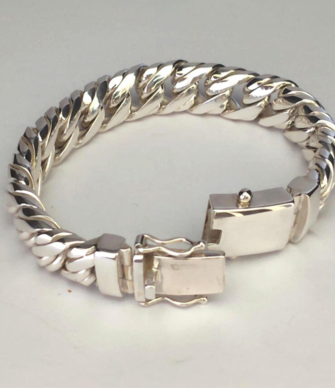14 mm double Curb chains, 999 silver chain, Man silver Bracelet
