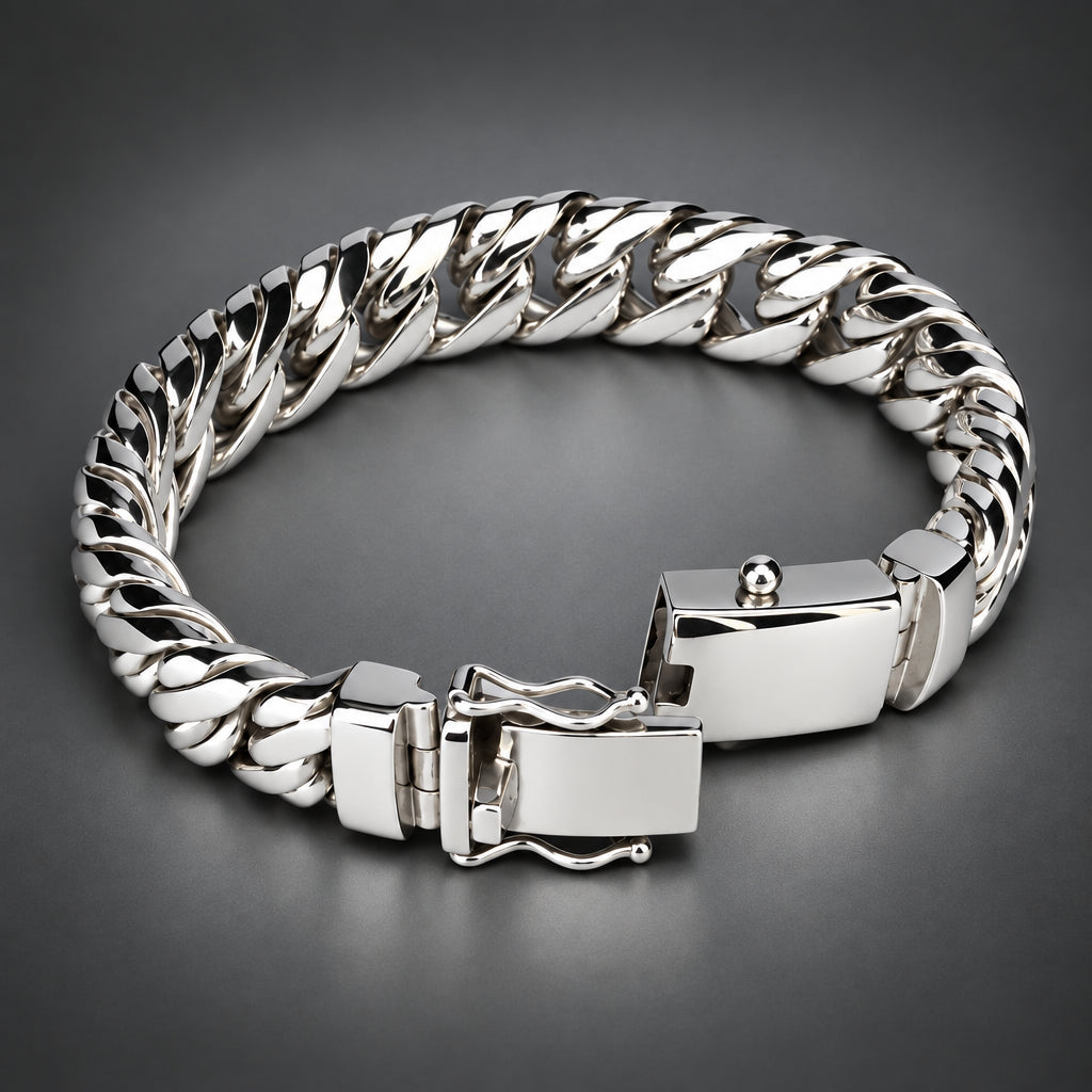 Men’s 999 Pure Silver Double Curb Chain Bracelet, 14mm