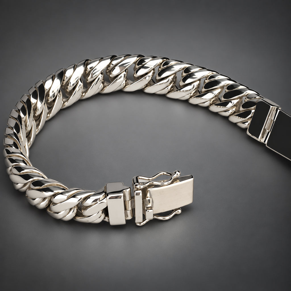 Men’s 999 Pure Silver Double Curb Chain Bracelet, 14mm