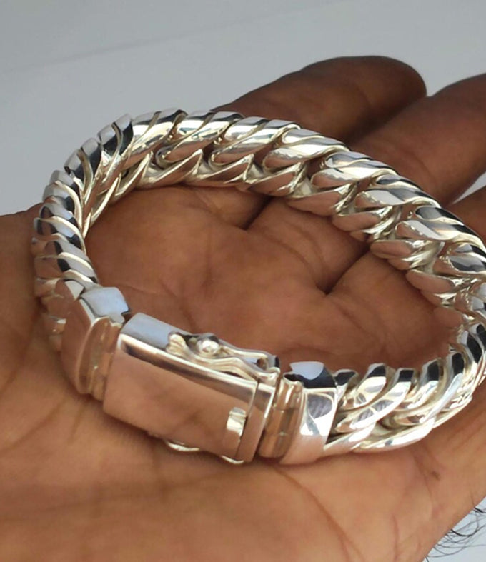 14 mm double Curb chains, 999 silver chain, Man silver Bracelet