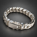 Men’s 999 Pure Silver Double Curb Chain Bracelet, 14mm